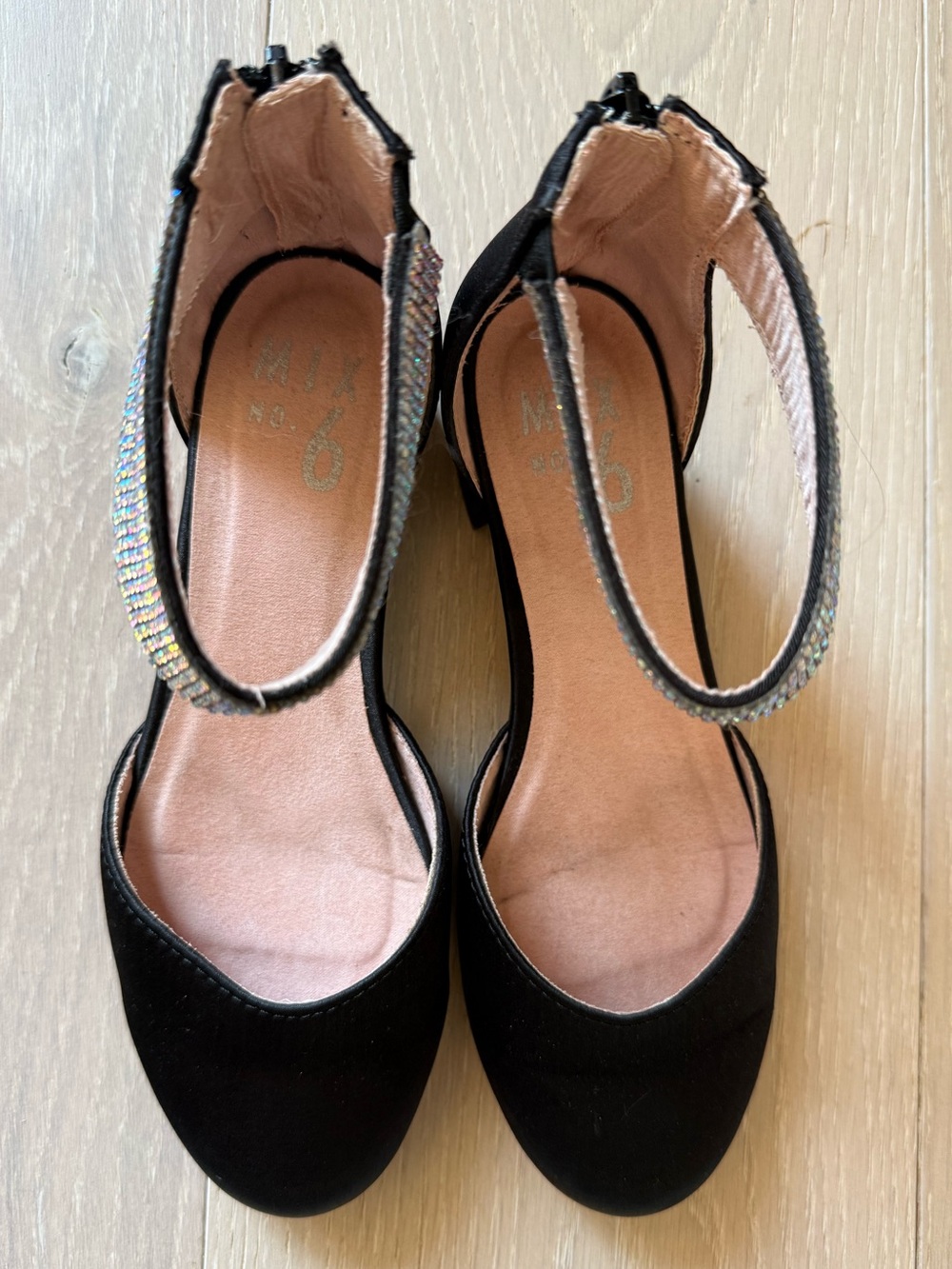 Mix No 6 Girls Tina Black Satin Rhinestone Dress Shoes Pump Heel Youth Size 3M